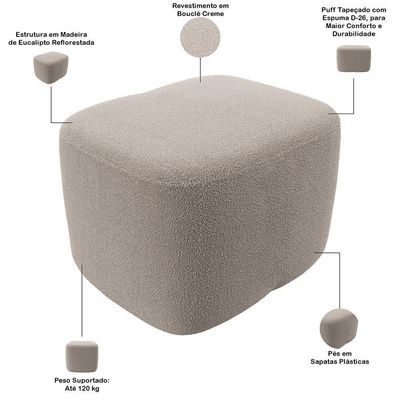 Puff Decorativo Orgânico Para Sala Quarto Saori W01 Bouclê Creme - Lyam Decor