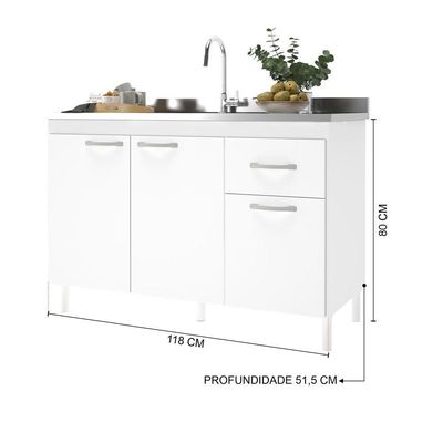 Balcão Para Pia 1,18mts Brasil Branco - Indekes