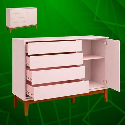 Comoda Sapateira Elfe Classic 1 Porta 4 Gavetas Rosa Fosco - Moveisaqui