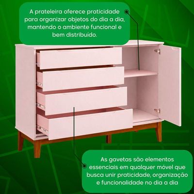Comoda Sapateira Elfe Classic 1 Porta 4 Gavetas Rosa Fosco - Moveisaqui