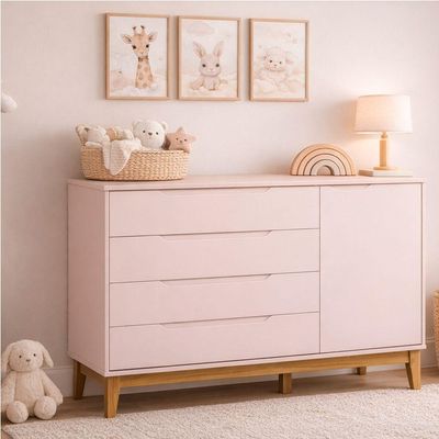 Comoda Sapateira Elfe Classic 1 Porta 4 Gavetas Rosa Fosco - Moveisaqui