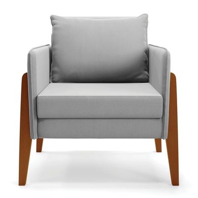 Kit 1 Sofá Namoradeira E 1 Poltrona Lana Suede Cinza Base De Madeira - D'rossi
