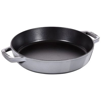 FRIGIDEIRA STAUB REDONDA COM DUAS ALÇAS EM FERRO FUNDIDO CINZA GRAFITE 26CM 405117260