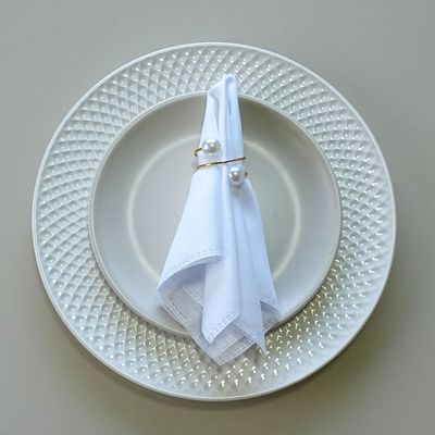 Kit 10 Anéis Para Guardanapos 4,5cm x 4,5cm Pérola Duas Voltas Argola Metal Mesa Posta - Dourado
