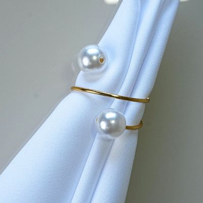 Kit 10 Anéis Para Guardanapos 4,5cm x 4,5cm Pérola Duas Voltas Argola Metal Mesa Posta - Dourado