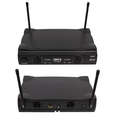 Kit Microfone sem Fio Duplo Mão e Headset TK U211 UHF com Suporte B18A e Espuma Onyx