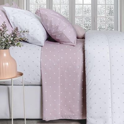 Jogo de Cama Duplo Queen 4 Peças Percal 180 Fios Petit Rosa Sonhare Prata