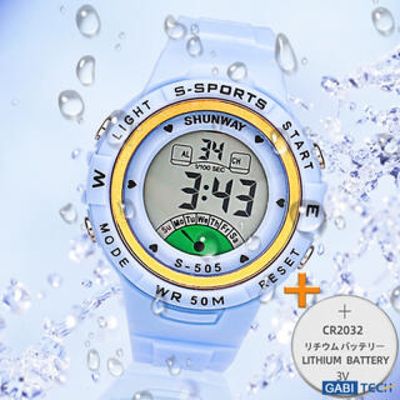 Relógio Digital Esportivo Shunway S-505 Azul Claro e Dourado - Tudo em Caixa