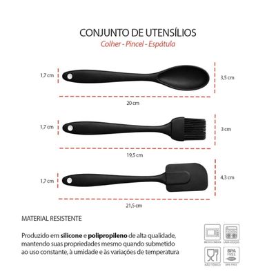 Espatula Chanfrada Colher Pincel Silicone Confeitaria 4un