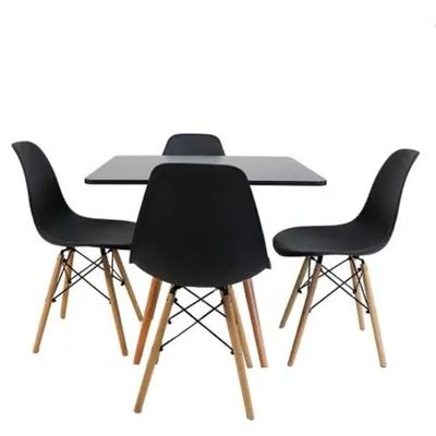 MESA 80CM QUADRADA EIFFEL PRETA+4 CADEIRAS UMIX-331F PRETAS