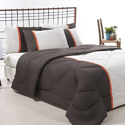 Enxoval Edredom + Jogo De Cama Queen Aconchego Premium 06 Peças - Marrom/ Palha