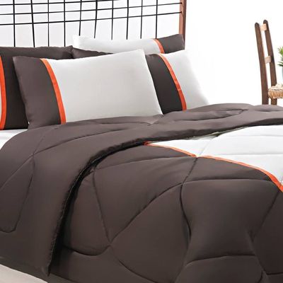 Enxoval Edredom + Jogo De Cama Queen Aconchego Premium 06 Peças - Marrom/ Palha