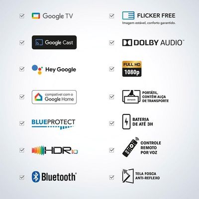 Smart TV Portátil Aiwa 24” Full HD HDR10 Dolby Audio Google TV Bateria De 3h AWS-TV-24-01-G Bivolt