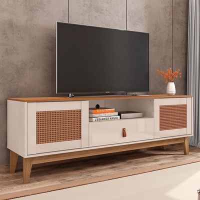 Rack Bancada Esmeralda 160cm Off White-cedro Para Tv Até 60” - Casa D Off White-cedro