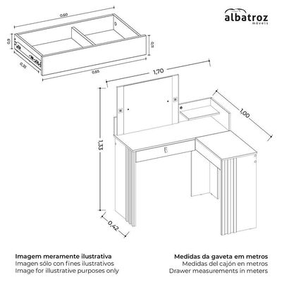 Penteadeira Camarim De Canto Glow 1 Gaveta Branco - Móveis Albatroz Branco