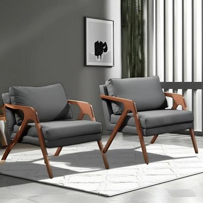 Kit 02 Poltronas Decorativa Mona Luxo Base De Madeira Maciça Sala Recepção Veludo Grafite Do Lar Móveis E Decoração