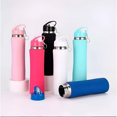 Garrafa Térmica De Bico Canudo Chaveiro 750ml Aço Inox azul