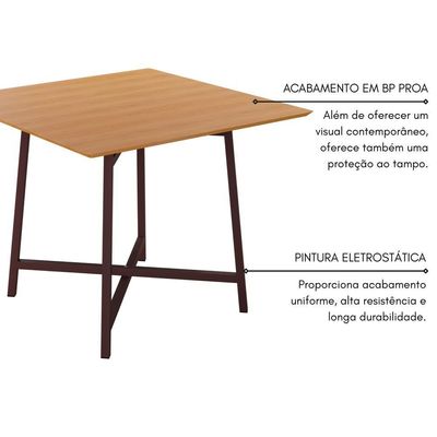 Mesa Quadrada 90x90cm Modelo Festa - Base Marrom