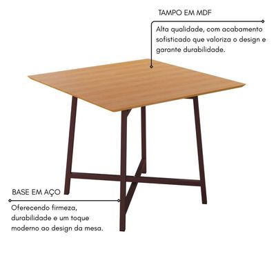 Mesa Quadrada 90x90cm Modelo Festa - Base Marrom