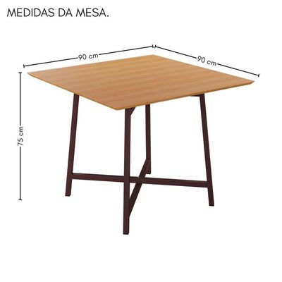 Mesa Quadrada 90x90cm Modelo Festa - Base Marrom