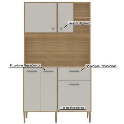 Armário De Cozinha Compacto Liv 5 Portas 1 Gaveta Com Nicho Decorativo 1,20m - Freijó/soft