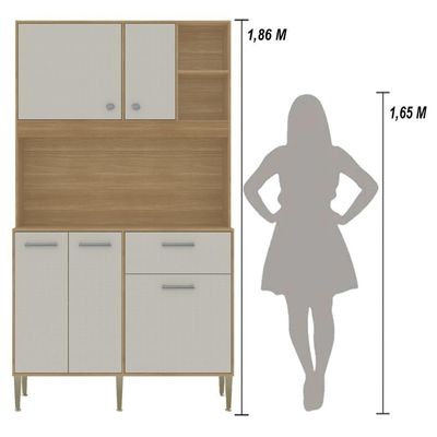 Armário De Cozinha Compacto Liv 5 Portas 1 Gaveta Com Nicho Decorativo 1,20m - Freijó/soft