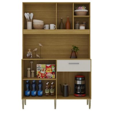 Armário De Cozinha Compacto Liv 5 Portas 1 Gaveta Com Nicho Decorativo 1,20m - Freijó/soft