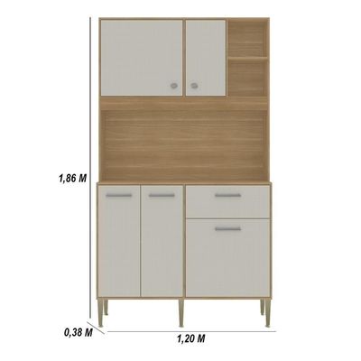 Armário De Cozinha Compacto Liv 5 Portas 1 Gaveta Com Nicho Decorativo 1,20m - Freijó/soft