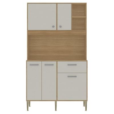 Armário De Cozinha Compacto Liv 5 Portas 1 Gaveta Com Nicho Decorativo 1,20m - Freijó/soft