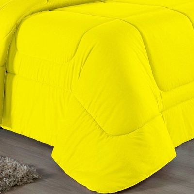 Kit Edredom Dupla Face + Jogo De Lençol Casal Viúva Nobre 7 Peças Malha 100% Algodão - Amarelo
