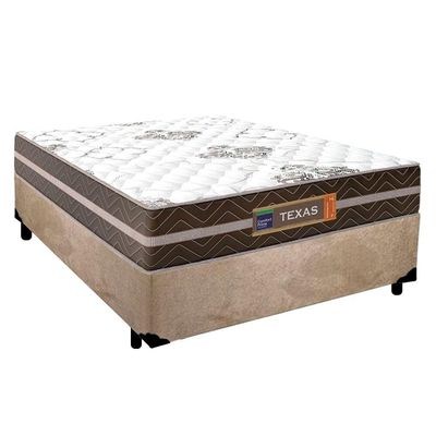 Cama Box Casal Suede + Colchão Molas Ensacadas Texas Prime Colchões 138cm Bege - Suporta Até 120 Kg Por Pessoa