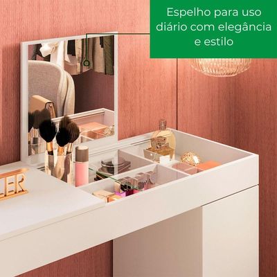 Escrivaninha Penteadeira Love 2 Gavetas com Espelho MDF Branco
