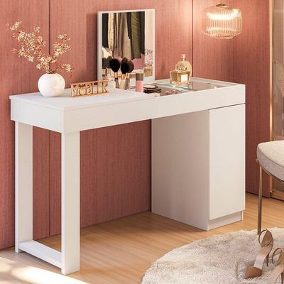 Escrivaninha Penteadeira Love 2 Gavetas com Espelho MDF Branco