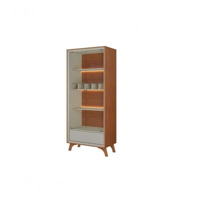 Cristaleira Adega Premium MDF com Iluminação Interna e Prateleiras de Vidro Off White