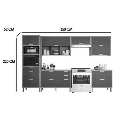 Kit Cozinha Modulada Eloise CZ023 2 Portas 2 Gavetas Cinamomo Platina
