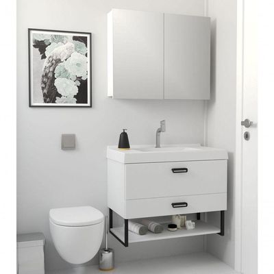 Armário Espelheira para Banheiro Boston MDF 80 cm Branco com Portas Espelhadas