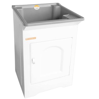 Gabinete Tanque de Lavar Roupas 26L Pequeno para Lavanderia com Esfregadeira Cinza Stilofibra