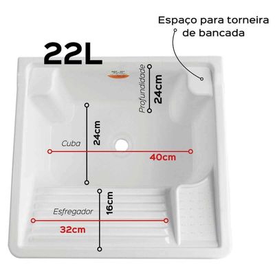 Gabinete Tanque de Lavar Roupas 26L Pequeno para Lavanderia com Esfregadeira Cinza Stilofibra