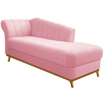 Kit Diva Recamier Vanessa 140cm Lado Direito E 01 Poltrona Laura Suede Cor Rosa Bebê