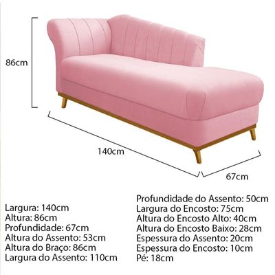 Kit Diva Recamier Vanessa 140cm Lado Direito E 01 Poltrona Laura Suede Cor Rosa Bebê