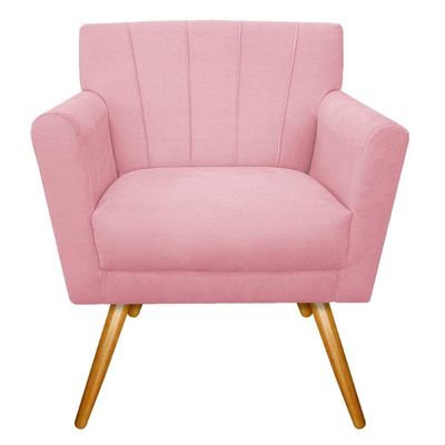 Kit Diva Recamier Vanessa 140cm Lado Direito E 01 Poltrona Laura Suede Cor Rosa Bebê