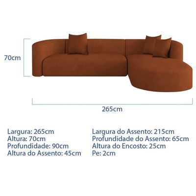 Sofá Modular Celinne Luxuoso Sala De Estar Decoração Luxo 265cm Suede Terracota