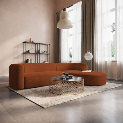 Sofá Modular Celinne Luxuoso Sala De Estar Decoração Luxo 265cm Suede Terracota