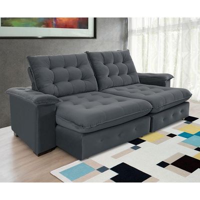Sofá 3 Lugares Coliseu 2.30m Retrátil E Reclinável Super Pillow - Chumbo