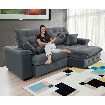 Sofá 3 Lugares Coliseu 2.30m Retrátil E Reclinável Super Pillow - Chumbo