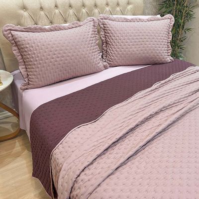 Kit Cobre Leito Colcha Colour Casal 3 Peças Percal 300 Fios Dupla Face - Malva - 100% Poliéster