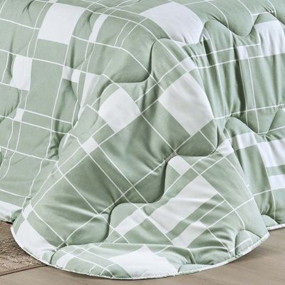 Edredom Cobertor Belle King 400 Fios Dupla Face Estampado Quadriculado Verde