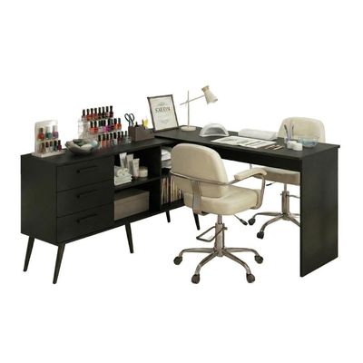 Mesa De Manicure Profissional De Canto Em L Com 3 Gavetas Jady Multimóveis Mp6042 Preto