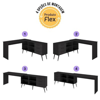 Mesa De Manicure Profissional De Canto Em L Com 3 Gavetas Jady Multimóveis Mp6042 Preto