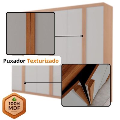 Guarda Roupa Casal Ortiz Mdf Com 6 Portas 2 Gavetas Moderna Naturalle/off White Sem Pés